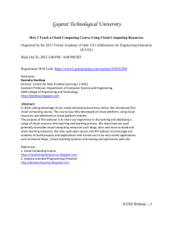 For MCA, Computer Engineering and IT Faculty members: An IUCEE webinar by Dr. Ravindra Dastikop on How I Teach a Cloud Computing Course Using Cloud Computing Resources on Wed, Oct 23, 2013 3:00 PM - 4:00 PM IST