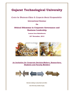 Centre for Business Ethics and CSR is organising One day International Seminar on Ethical Dilemmas in Corporate Governance and Business Leadership for Corporate Decision-Makers, Researchers, Students and Faculty Members