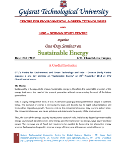 Invitation for One Day Seminar on 'Sustainable Energy' organized by Centre for Environment and Green Technology and Indo-German Study Centre. Dt: 20th November 2013