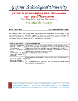 Accepted Papers for presentation in One Day International Seminar on Sustainable Energy: 20th November 2013