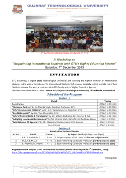 Invitation to GTU's All International Students in the Workshop on "Acquainting International Students with GTU's Higher Education System" Register before Thursday, 5th December, 2013