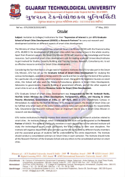 Invitation to Colleges/ Institutions for their "Expression of Interest to join GTU Graduate School of Smart Cities Development (GSSCD) as Research Partners" to carry out research and development activities on different aspects of smart cities development