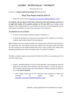 Circular for all Degree Engineering Colleges affiliated with GTU about the Final Year Project work for 2015-16