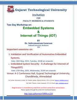 Invitation to Faculty Members and Students for "Two Day Workshop on Embedded Systems & Internet of Things(IOT)" by Dr. Subramaniam Ganesan, Oakland University, USA.