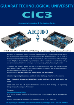 Inviting students to Register online for 1 day workshop on Arduino Board at CiC3,ACPC campus,Navrangpura,Ahmedabad on 27 and 28 June 2015