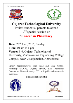 GTU organizes 2nd Seminar on Careers in Pharmacy for 12th Standard Pass Out Students on 28th June 2015, Sunday at 10:00 AM to 1:00 PM at GTU, Chandkheda Campus, Ahmedabad