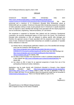 Christchurch Educated Skills Scholarships India 2014