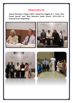 Anand Pharmacy College (APC) has bagged R. V. Patel Best Thesis Award and Best Research Guide Award 2013-2014 in national level competition