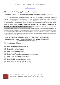 A Report for the Workshop of Saturday, June , 07, 2014: Confluence: The Art Science of Designing Question Papers for BE 1 2
