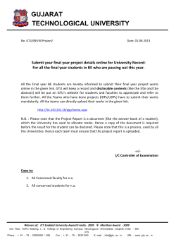 Submit your final year project details online for University Record: For all the final year students in BE who are passing out this year.