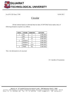 Last date of CEP (Mid-Term) Marks Entry BE, BPHARM, PDDC