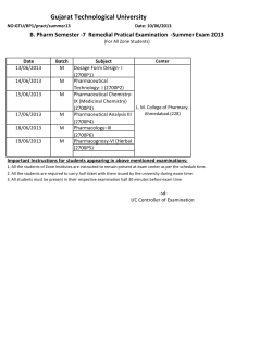 B.Pharm Sem- 7 Practical Exam Time Table Summer Exam 2013(For All Zone Students)