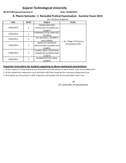 B.Pharm Sem- 1 Practical Exam Time Table Summer Exam 2013(For All Zone Students)