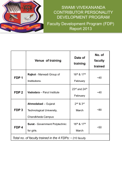 SWAMI VIVEKANANDA CONTRIBUTOR PERSONALITY DEVELOPMENT PROGRAM Faculty Development Program (FDP) Report 2013