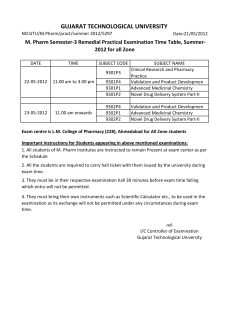 M.pharm. Sem - 3 Remedial practical examination Time Table Summer Exam 2012 for all zone students