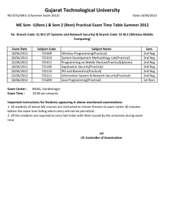 ME Sem -1(Rem.) Sem 2 (Rem) Practical Exam Time Table Summer 2012 (for Branch Code: 51 M.E (IT Systems and Network Security) Branch Code: 53 M.E (Wireless Mobile Computing))