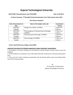 B. Pharm Semester - 7th Remedial Practical Examination Time Table Summer Exam 2012 (For All Zone Students)