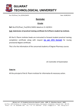 Submission of practical training certificate for B.Pharm student by institute.