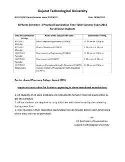 B. Pharm Semester - 1 Remedial Practical Examination Time Table Summer Exam 2012 (For All Zone Students)