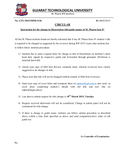 Instruction for the change in Dissertation title/guide names of M. Pharm Sem IV.