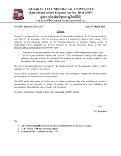 Submission of names of faculty member and journal for M.E. March 2015