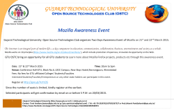 INVITATION: To register online for the MOZILLA AWARENESS EVENT of 21-22 March 2015 at the Conference Hall-GTU, Block No.6, LDCE Campus, Near Boys Hostel, Navrangpura, Ahmedabad