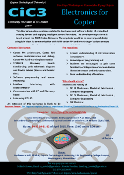 Inviting Faculty Members and Students to participate in Five Days Workshop on Controllable Flying Objects "Electronics for Copter" on 3-4 & 10-11-12 of April 2015. Please register online on or before 1st April 2015
