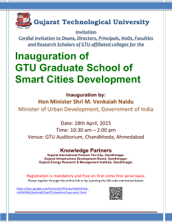 Cordial invitation for the Inauguration of GTU Graduate School of Smart Cities Development to be inaugurated by Shri. M. Venkaiah Naidu, Union Minister of Urban Development. Registration is mandatory for the participation