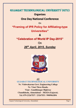 &Iuml;NVITATION for One Day National Conference on &ldquo;Framing of IPR Policy for Affiliating-type Universities&rdquo; & &ldquo;Celebration of World IP Day-2015&rdquo; on Sunday, 26th April, 2015; Please register online; Deans, Directors/ Principals, Faculty Members and students are cordially invited to register