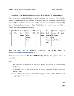 Change In Title/ Guide Name For M. Pharm (Sem IV) Dissertation (2013-2014)