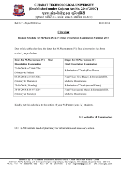Revised Schedule for M.Pharm. (Sem-IV) final Dissertation Examination-summer-2014