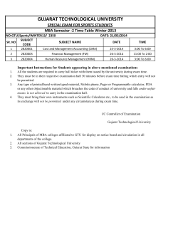 SPECIAL EXAM FOR SPORTS STUDENTS - MBA Semester - 2 Time-Table Winter-2013
