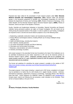 Indo-Slovenia Bilateral Scientific and Technological Cooperation -2014 (Last Date: May 20, 2014)
