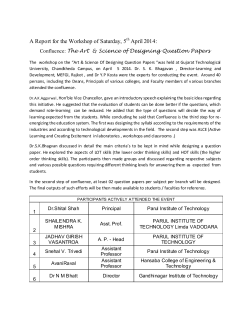 A Report for the Workshop of Saturday, 5th April 2014: Confluence: The Art & Science of Designing Question Papers