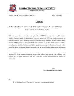 M. Pharm (Sem-IV) student whose result of Mid Sem Exam is upheld after re-securitization
