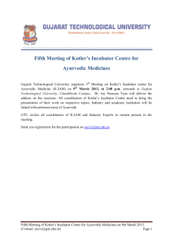 Invitation for the Fifth Meeting of Kotler&rsquo;s Incubator Center for Ayurvedic Medicines on 9th March 2013