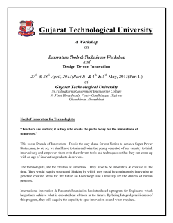 Call to faculty members for registration for a unique Workshop on Innovation Tools & Techniques Workshop and Design Driven Innovation; Workshop Dates: 27-28 Apr 2013 to 4-5 May 2013: Last Date for registration: 25th April 2013