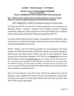 Faculty Members of Polytechnics: Invitation for participation in ten workshops, being organized by NITTTR at Ahmedabad for the new GTU syllabi; GTU to support participation of those (from SFIs), who do not get a support from the Government