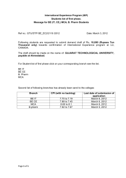 International Experience Program (IEP) Students list of first phase Message for BE (IT, CE,) MCA, B. Pharm Students To submit Draft