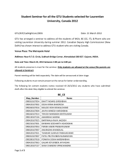 Student Seminar for all the GTU Students selected for Laurentian University, Canada 2012