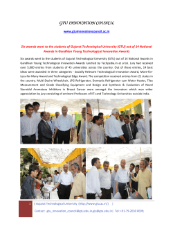 GTU wins six out of 14 national awards in Gandhian Young Technological Innovation Awards 2012, given by Sristi