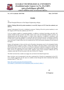 Making 100 activity points mandatory to earn B.E. degree at GTU from the academic year 2015-16