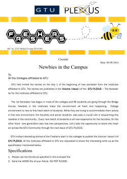 GTU PLEXUS - " Newbies in the Campus "- Invitation to all the institutes affiliated to GTU to send articles before 15th August 2014