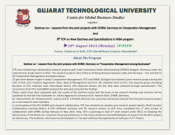 For all MBA Institute: Invitation for Seminar on &ndash; Lessons from the joint projects with DHBW, Germany on &ldquo;Cooperation Management among Businesses&rdquo; and 8th FDP on New Electives and Specializations in MBA program on 18th August 2014.