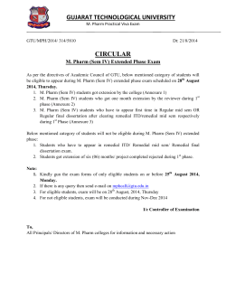 Circular for M. Pharm (Sem 4) Extended Phase Exam (August-2014)