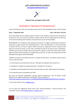 INVITATION to students and Faculty Members: Register online for Round table on &ldquo;Legal aspects for Starting Start-ups on Monday, 1 st Sept 2014 at 5.30 PM at S4-C3