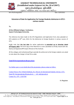Admission to International Students - DATE EXTENSION TO SUBMIT THE APPLICATION BY GTU AFFILIATED COLLEGES