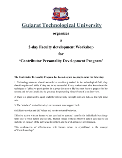 Two Day FDP on Contributor Personality Development Program on 31st August & 1st September, 2013 at GTU Chandkheda.