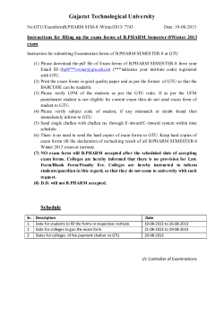 Instructions for filling up the exam forms of B.PHARM Semester-8Winter 2013 exam