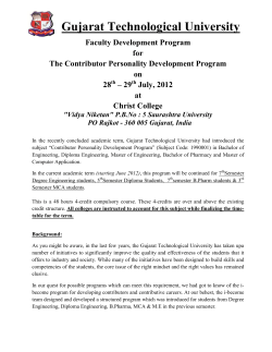 Faculty Development Program for The Contributor Personality Development Program on 28th &ndash; 29th July, 2012 at Christ College Vidya Niketan P.B.No : 5 Saurashtra University PO Rajkot - 360 005 Gujarat, India